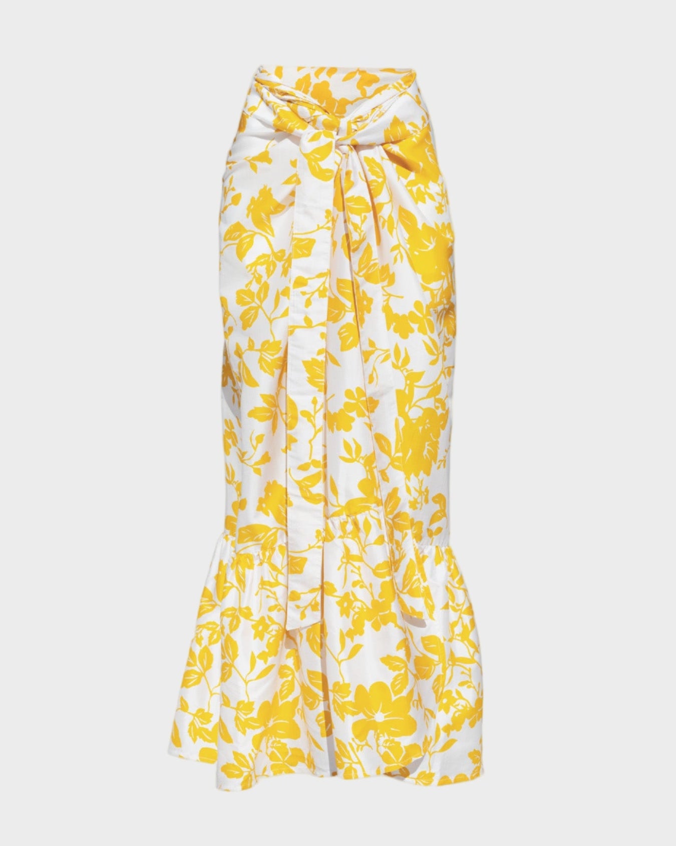 Yellow floral patterned skirt on a white background