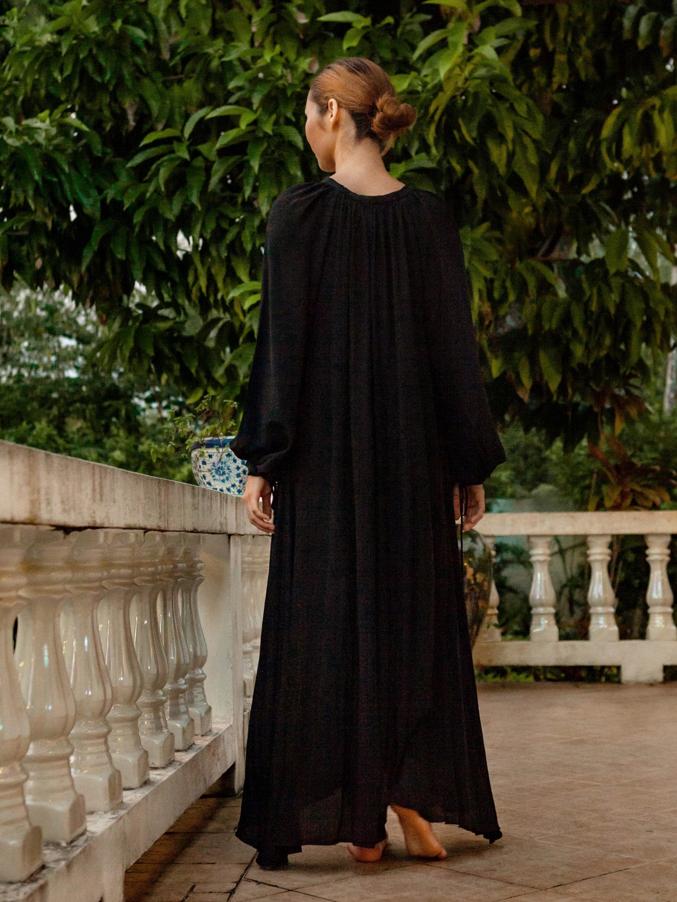 Calista Silk Caftan Maxi Dress - Black | Hand-Crafted Silk Crepe