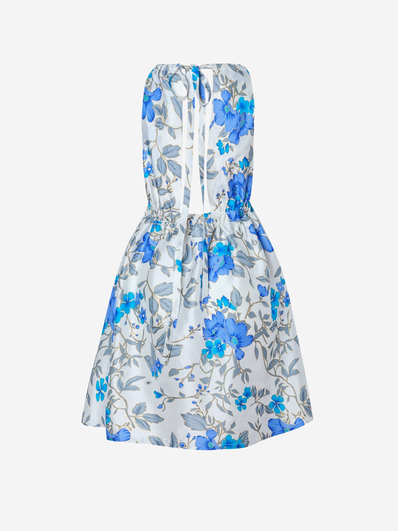 Pheme Halter Silk Mini Dress - Blue Floral | Limited-Edition Thai Silk Made in Bali