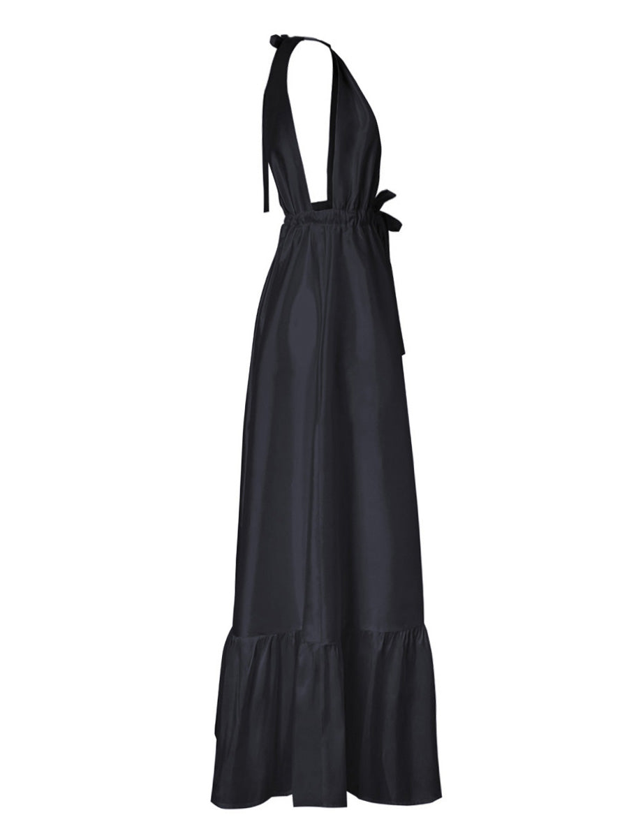فستان طويل من الحرير التايلاندي من Aphaea - أسود
