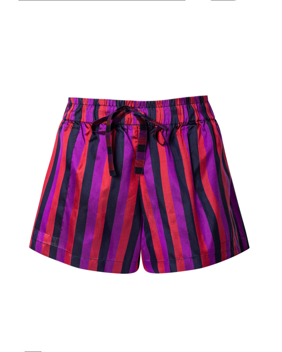 Regal Stripe Silk PJ Stle Shorts - Berry
