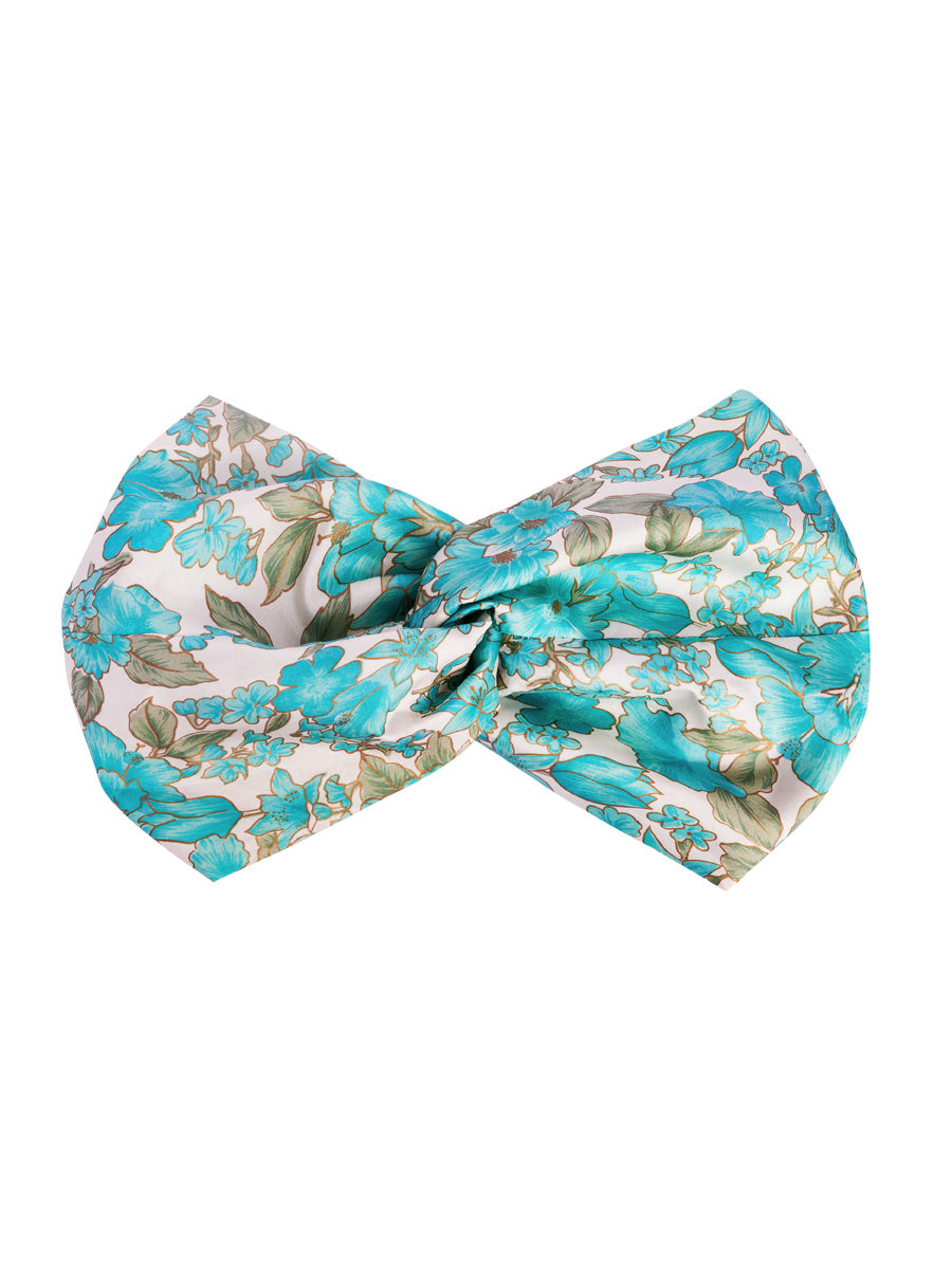 Isa Floral Print Silk Twist Headband - Turquoise Floral