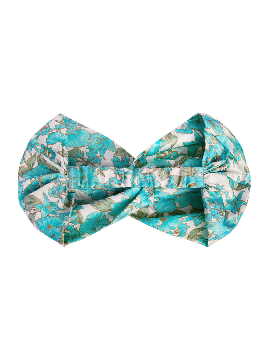 Isa Floral Print Silk Twist Headband - Turquoise Floral