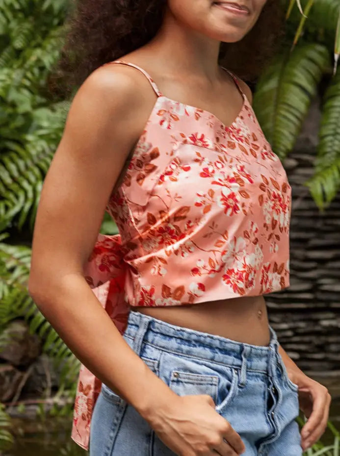 Maia Silk Wrap Wrap Camisole Top - Cherry Blossom AMARIS