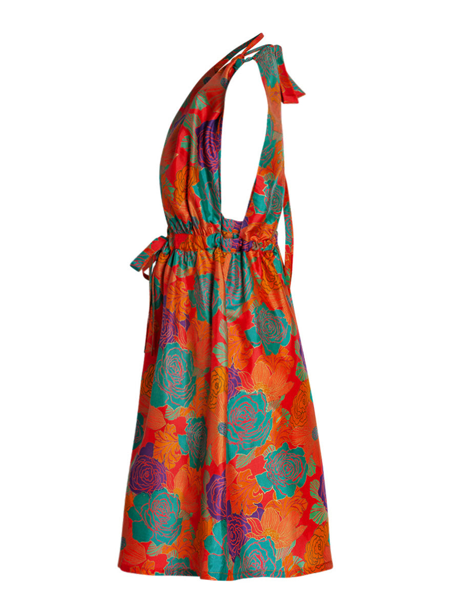 فستان حرير تايلاندي مطبوع من Pheme - وردي كاريبي