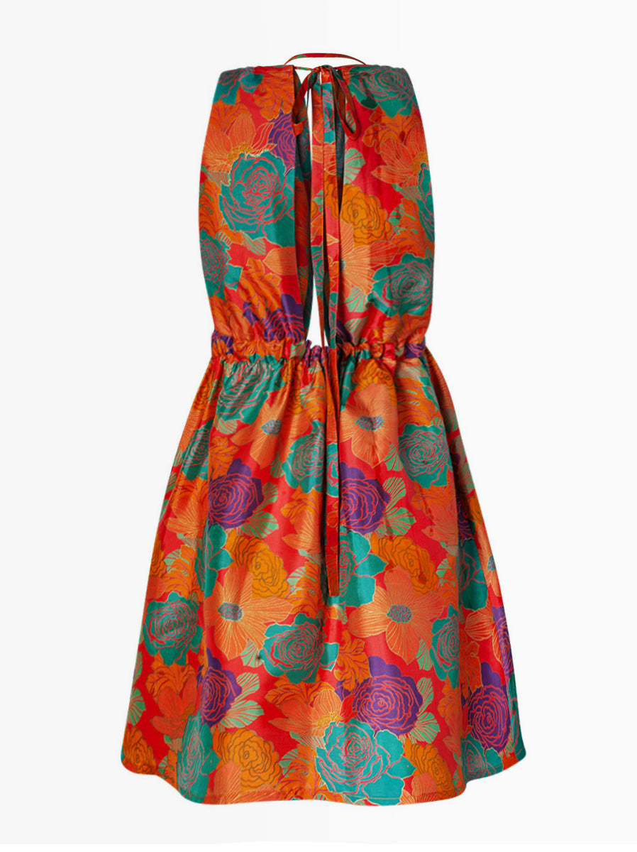 فستان حرير تايلاندي مطبوع من Pheme - وردي كاريبي