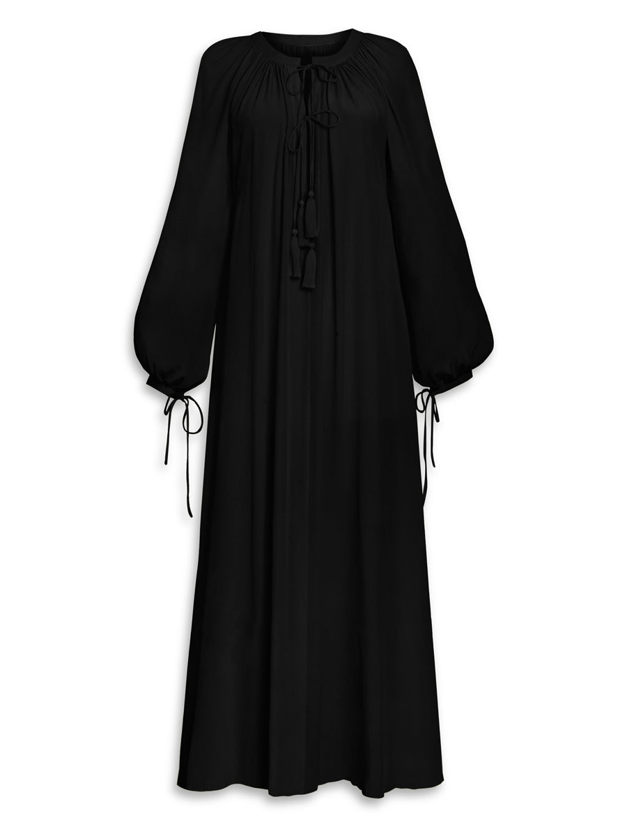 فستان قفطان كريب حريري من جايا - أسود