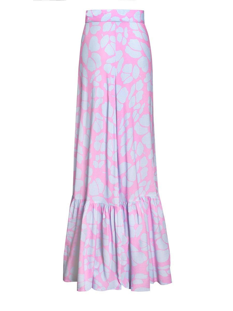 Aura Printed Bamboo Crepe Ruffle Wrap Maxi Skirt - Orchid Poppy - AMARIS