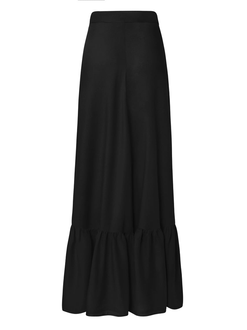 Aura Ruffle Wrap Maxi Skirt in Bamboo Crepe - Black - AMARIS