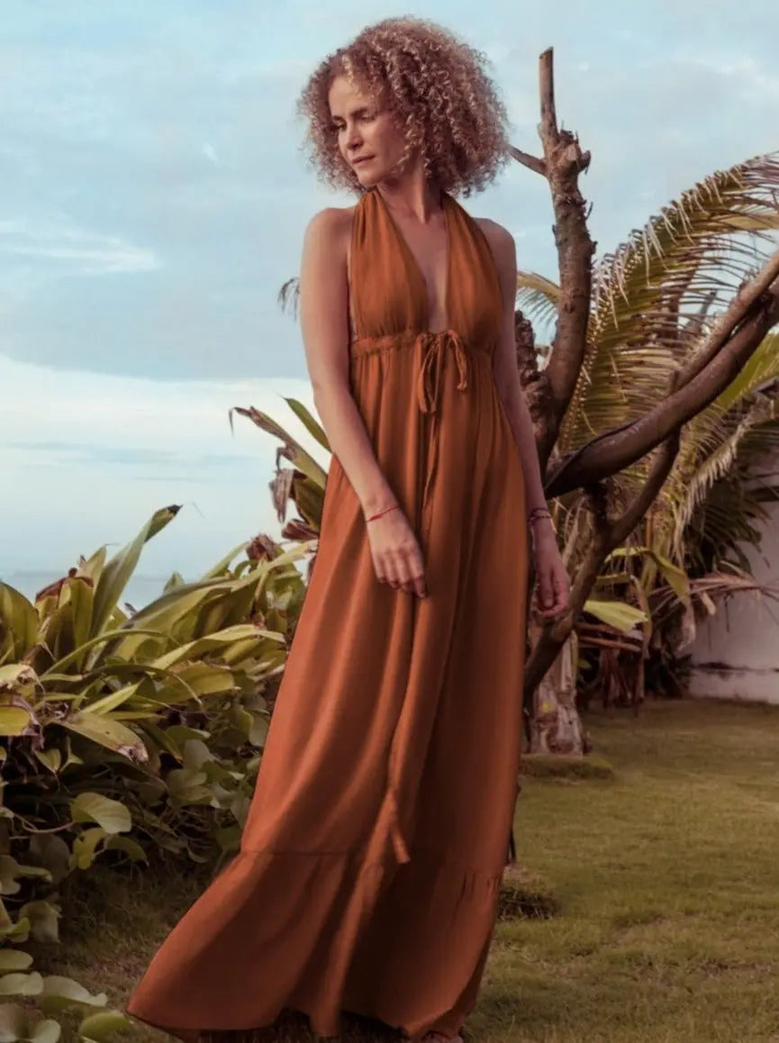 Aurora Poplin Halter Maxi Dress - AMARIS