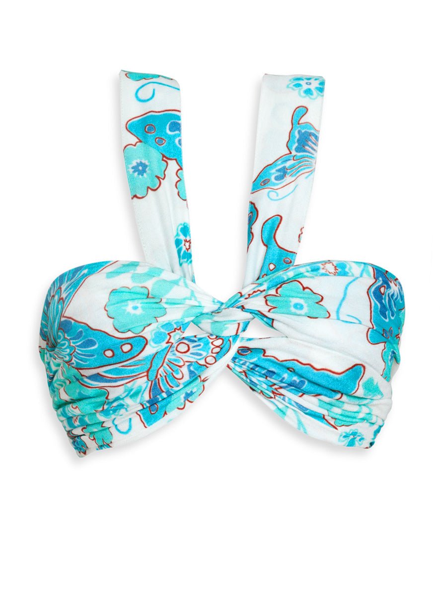 Bia Crepe Bandeau Top with Halter - Turquoise Butterfly - AMARIS