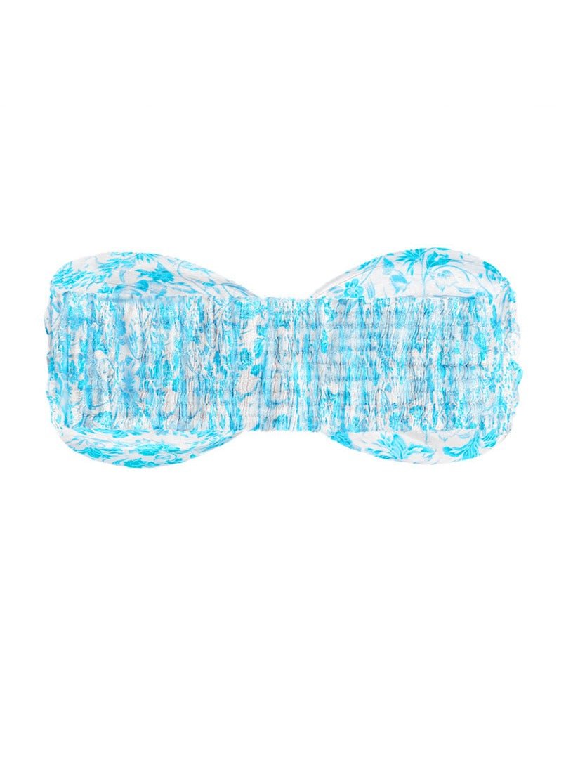 Bia Printed Twist Front Silk Bandeau Bra Top - Porcelain - AMARIS