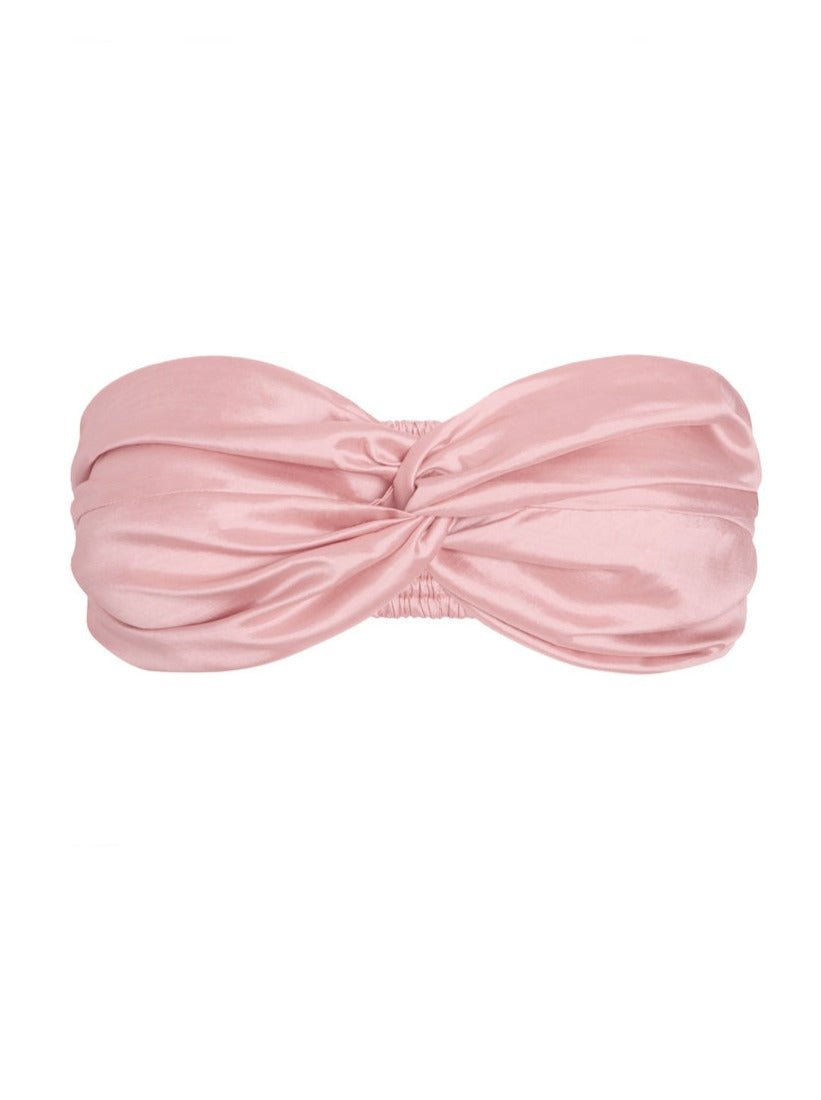 Bia Printed Twist Front Silk Bandeau Top - Rose - AMARIS
