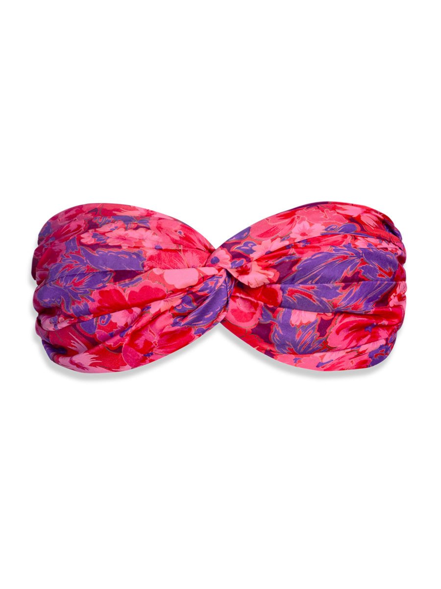 Bia Printed Twist Silk Bandeau Top - Berry Blossom - AMARIS