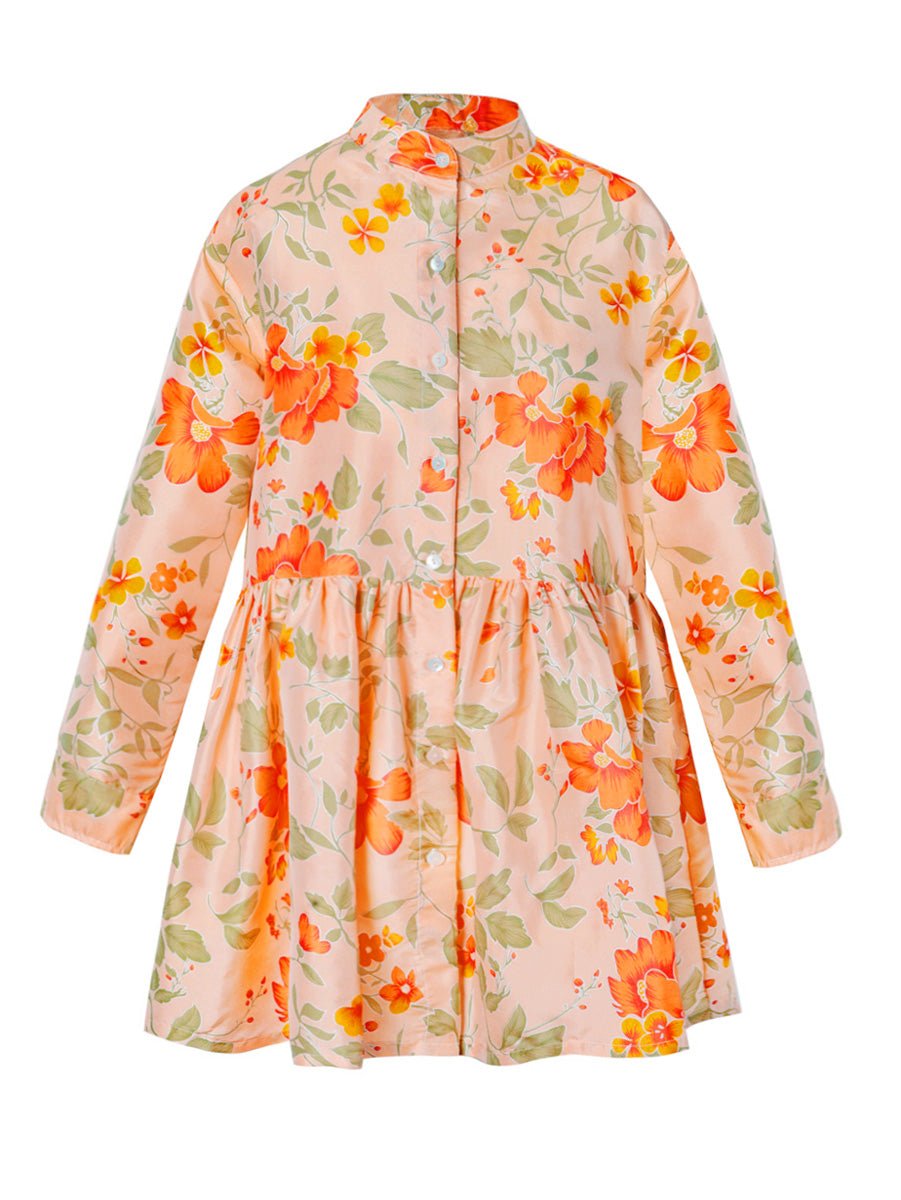 Calliope Printed Thai Silk Button Down Dress - Peachy - AMARIS