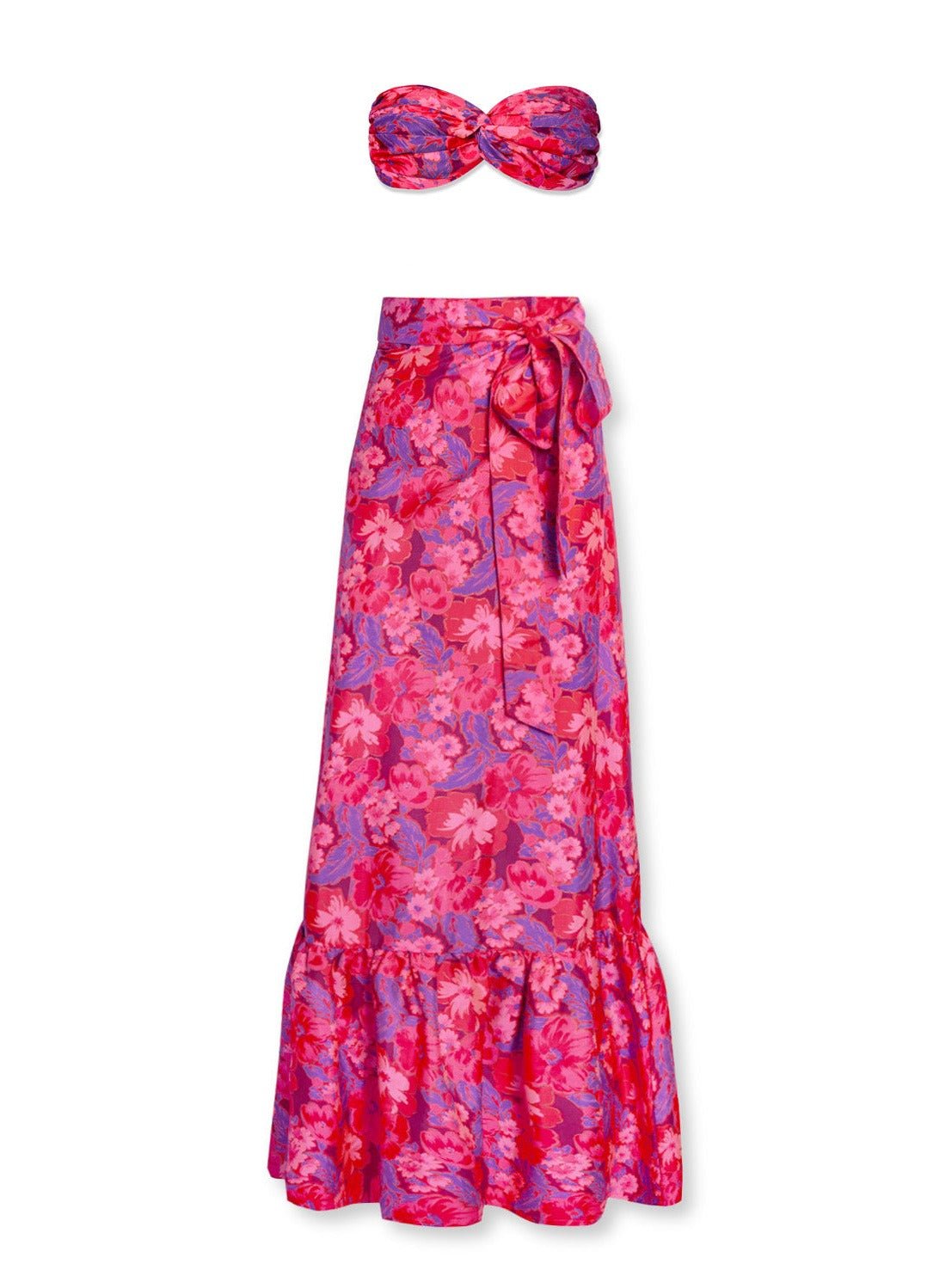 Calypso Printed Silk Taffeta Wrap Maxi Skirt - Berry Blossom - AMARIS