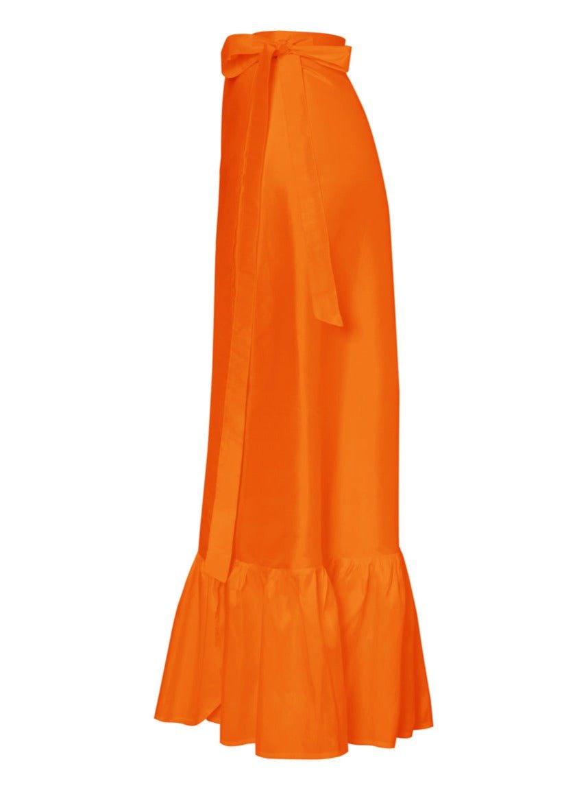 Calypso Silk Taffeta Wrap Maxi Skirt - Tangerine - AMARIS