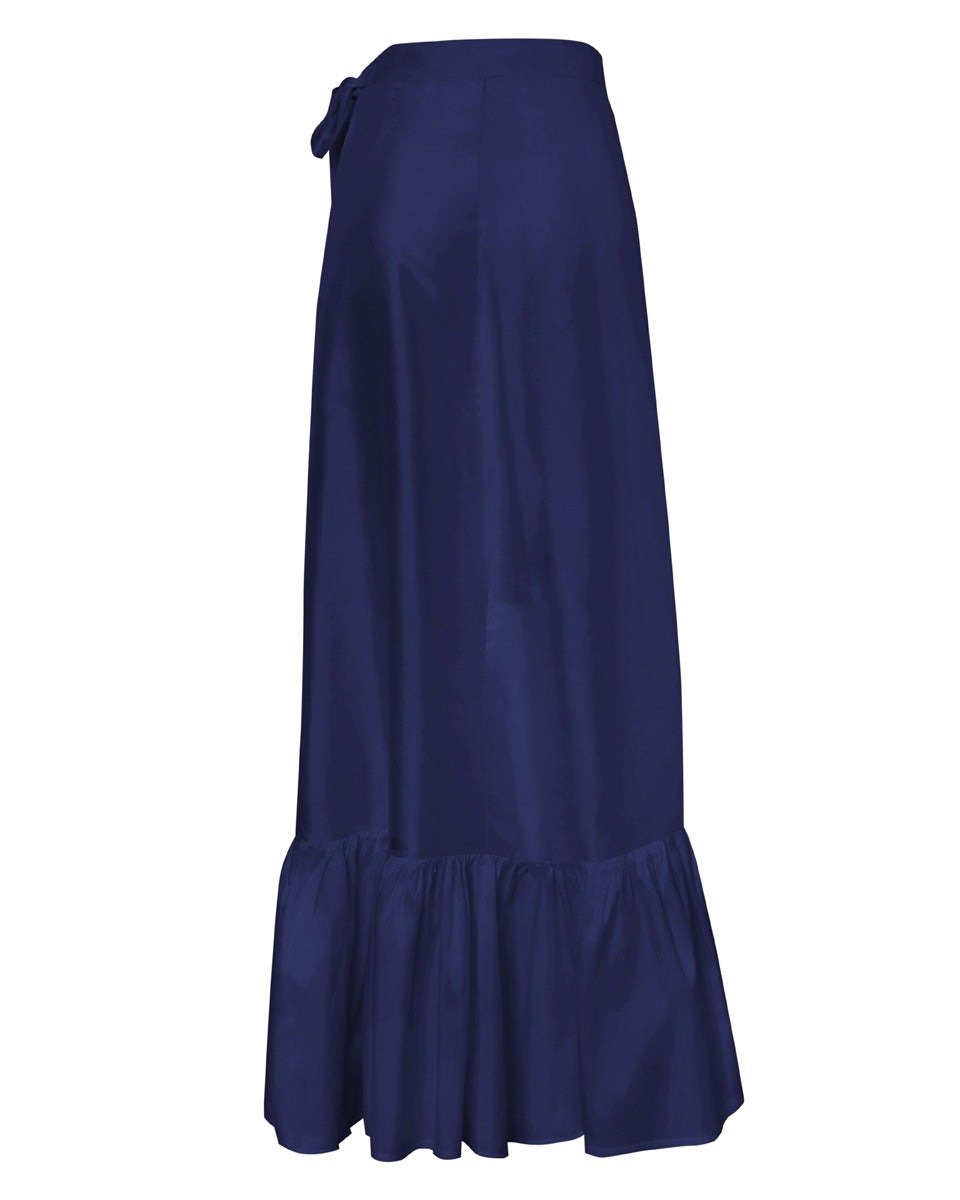 Calypso Silk Wrap Ruffle Maxi Skirt - Navy - AMARIS