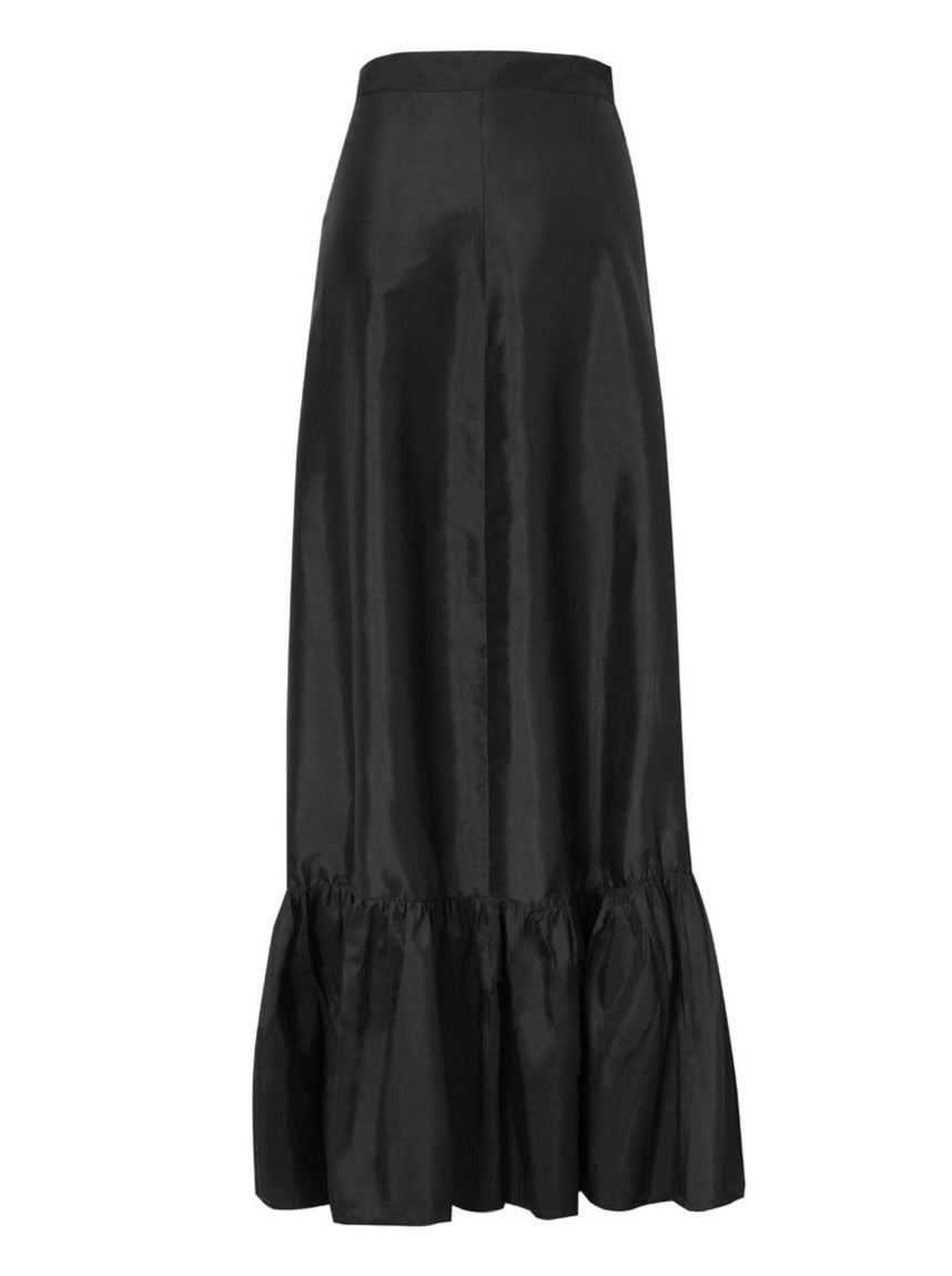 Calypso Thai Silk Taffeta Ruffle Wrap Skirt - Black - AMARIS