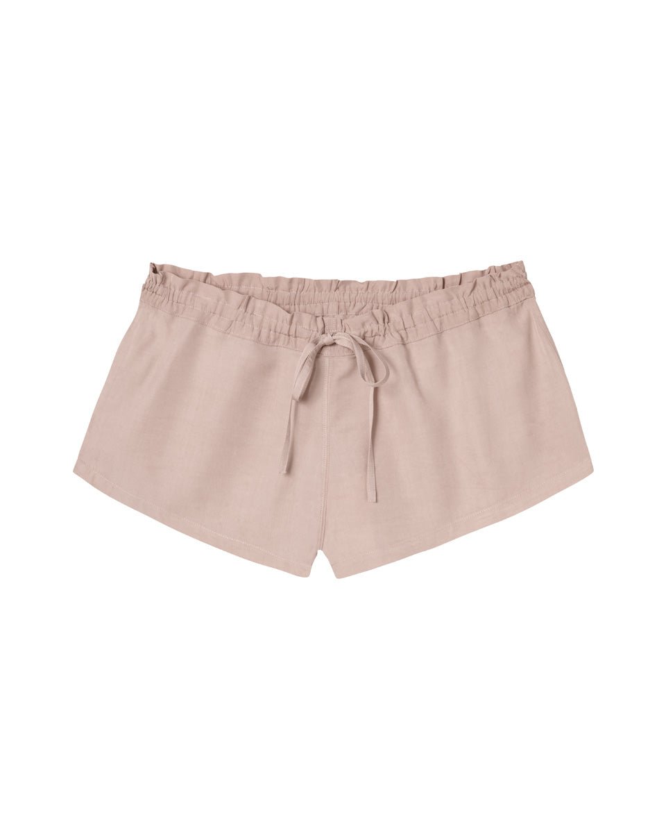 Eos Drawstring Organic Low - Rise Bamboo Poplin Lounge Short - Blush - AMARIS