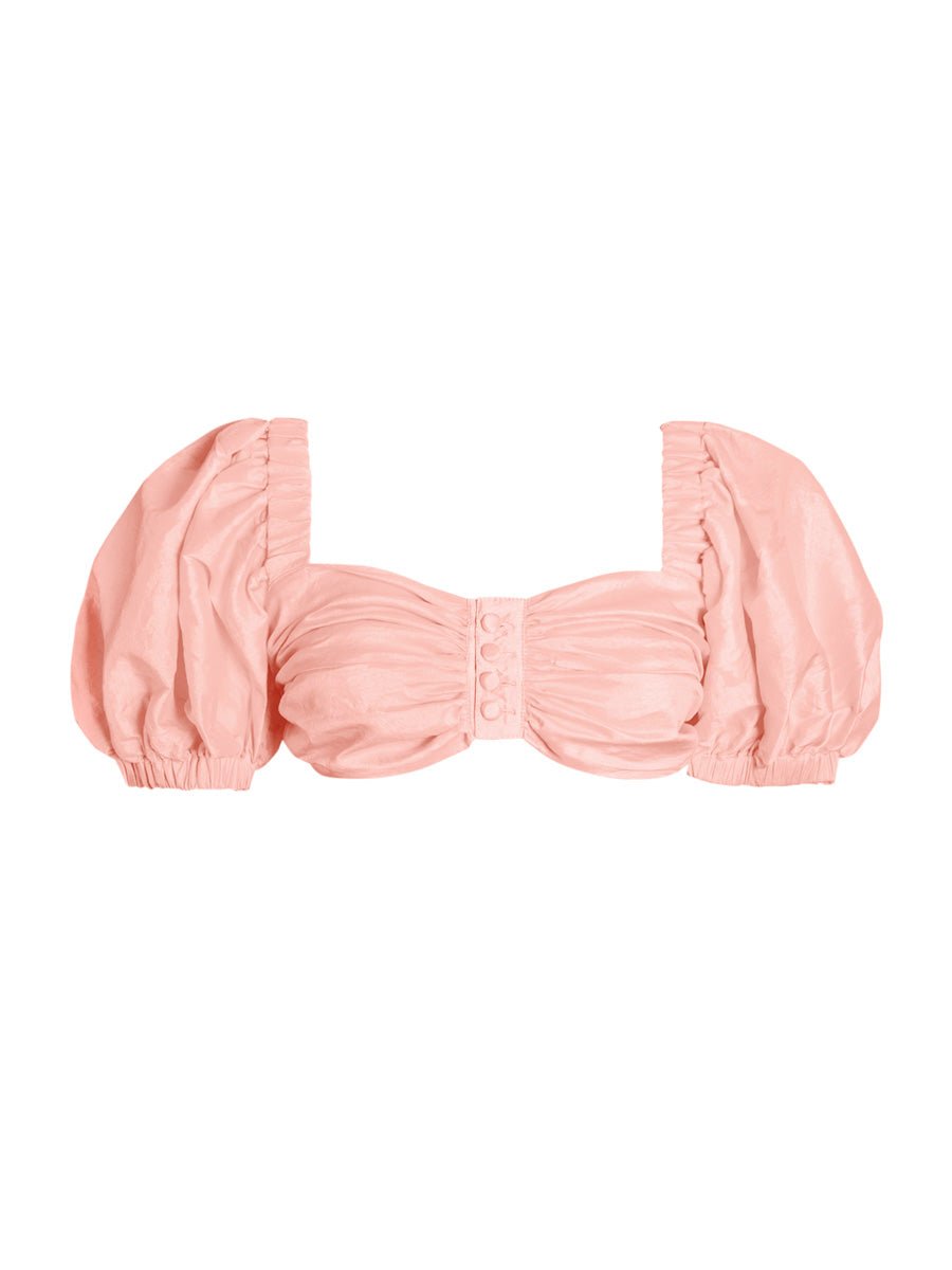 Lola Button Detail Silk Taffeta Crop Top - Soft Pink - AMARIS