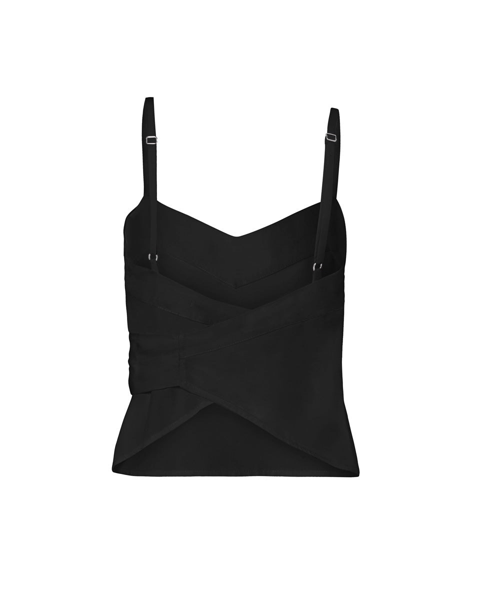 Maia Bamboo Poplin Wrap Camisole Top - Black - AMARIS