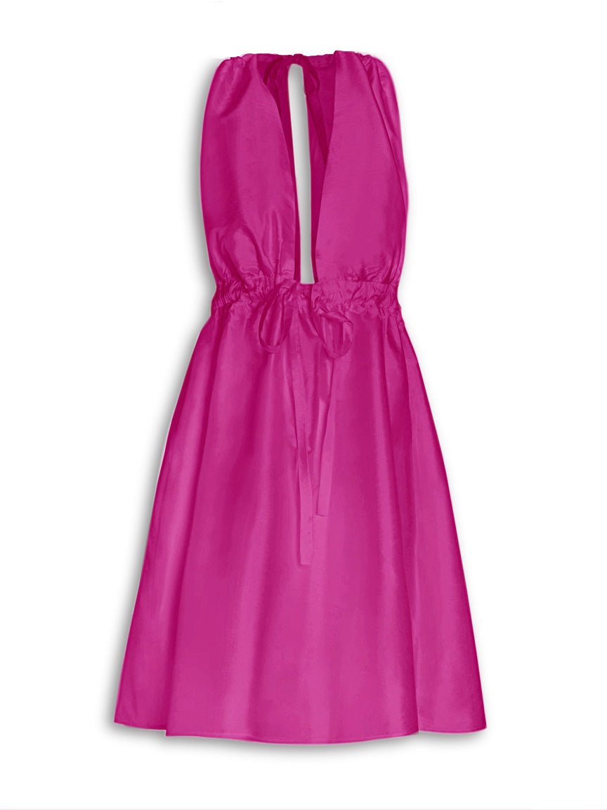 Pheme Open - Back Halter Silk Mini Dress - Hot Pink - AMARIS
