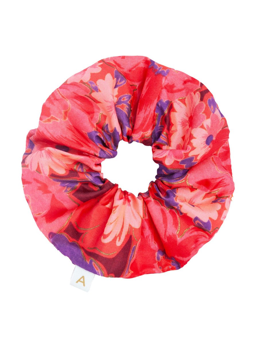 Soleil Floral Print Silk Scrunchie - Berry Blossom - AMARIS