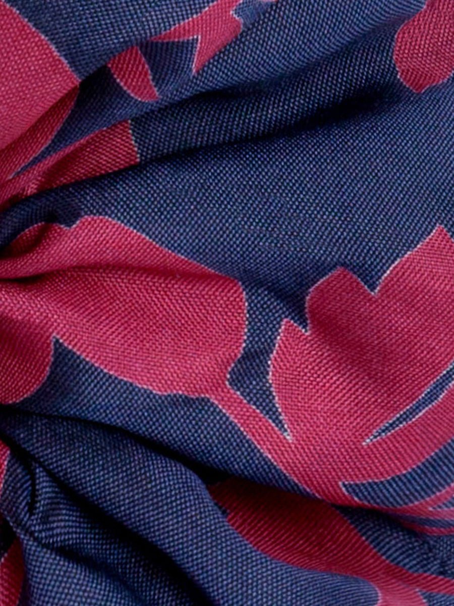 Soleil Floral Print Silk Scrunchie - Navy Floral - AMARIS