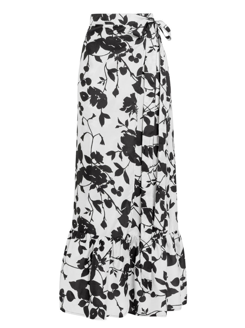 تنورة ملفوفة من قماش التفتا كاليبسو - زهور سوداء