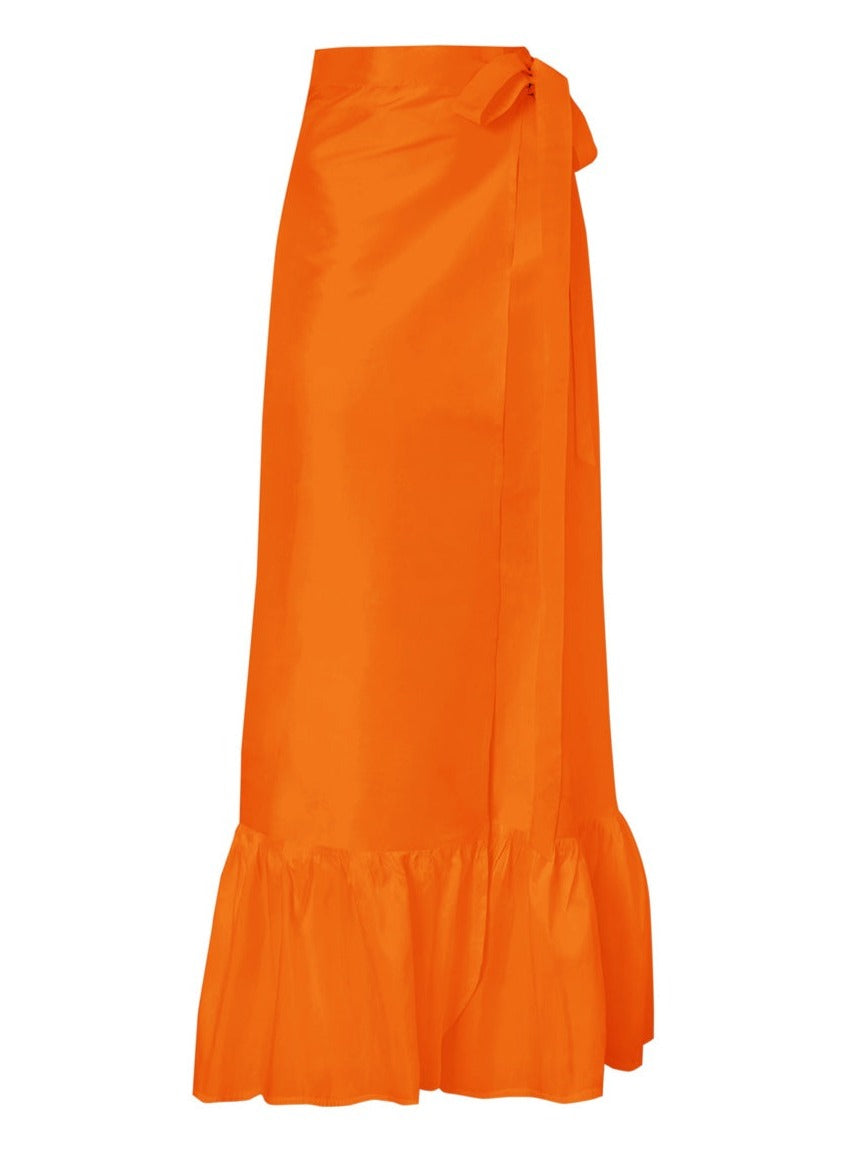 Calypso 真丝塔夫绸裹身裙 - 橘红色