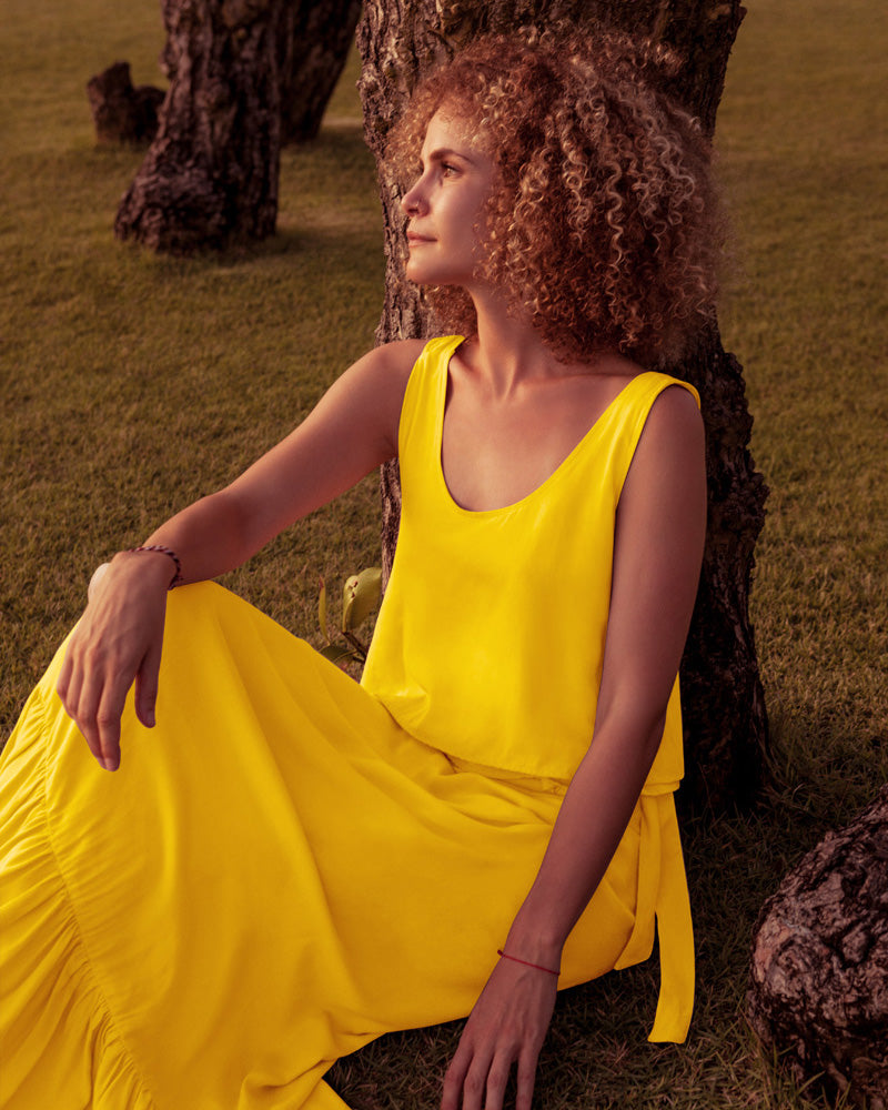 Keres Bamboo Poplin Cross Back Tank - Saffron AMARIS