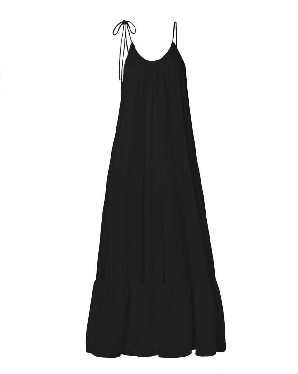 فستان ثاليا بامبو طويل بكشكش - أسود