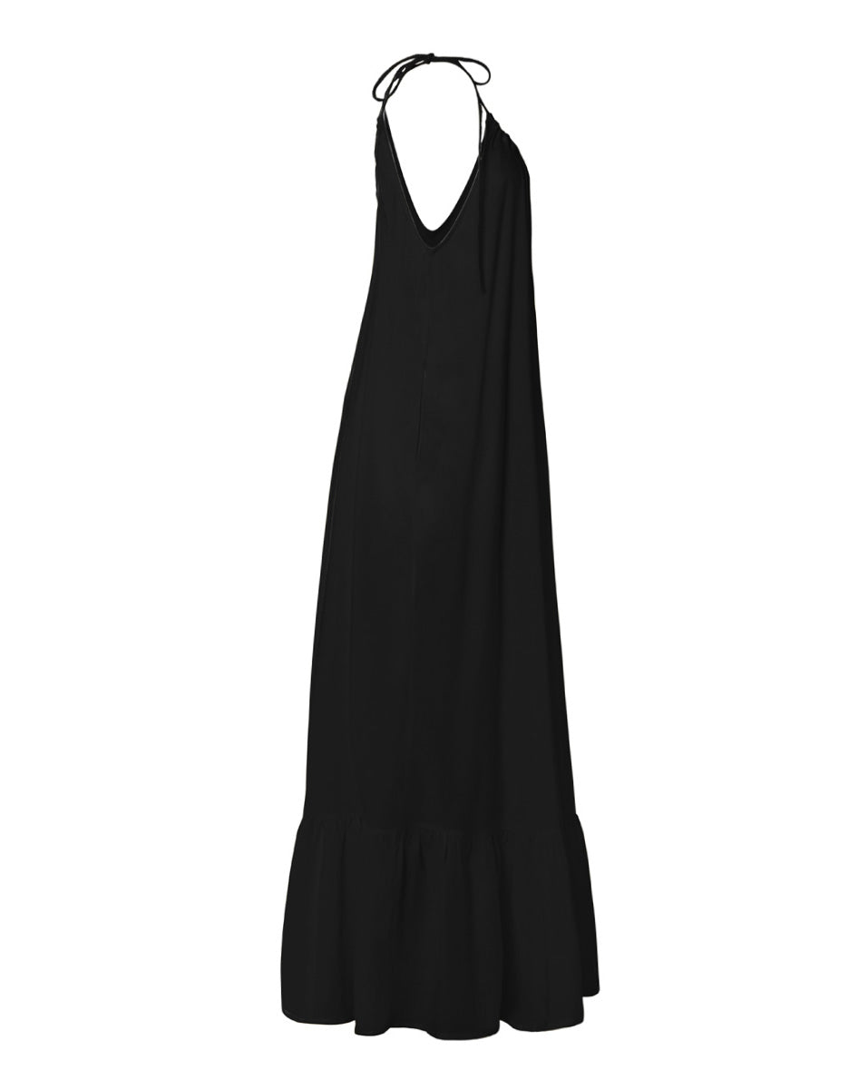 فستان ثاليا بامبو طويل بكشكش - أسود