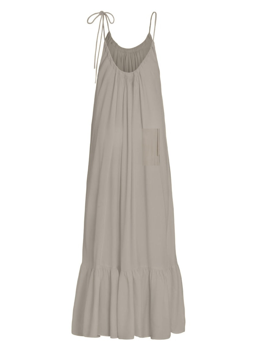 فستان ثاليا بامبو طويل بكشكش - حجري