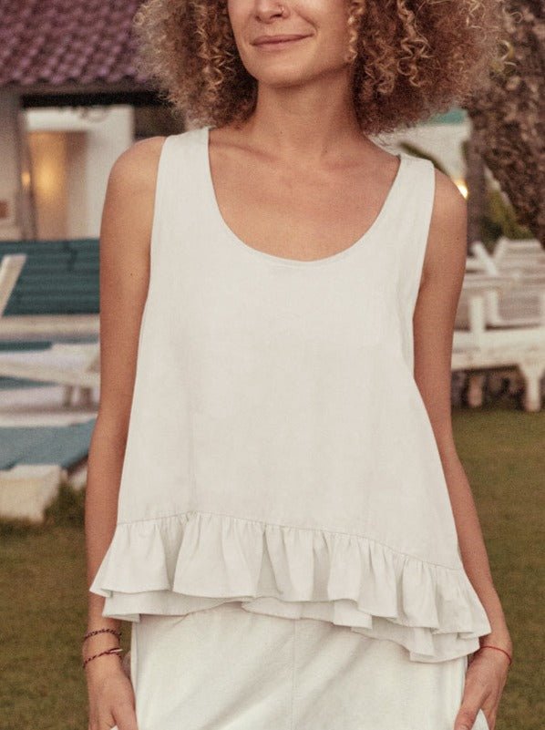 Theia Poplin Ruffle Blouse Natural - AMARIS